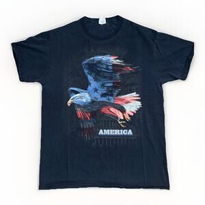Vintage Bald Eagle USA Flag Graphic T-Shirt Men’s Medium Blue 19x25 Patriotic